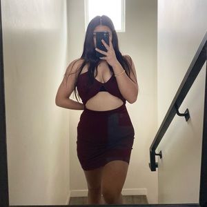 Burgundy open front dress